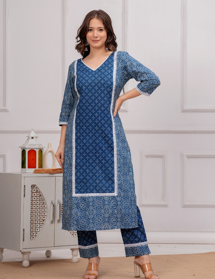 Elegant Blue Cotton Kurta Set