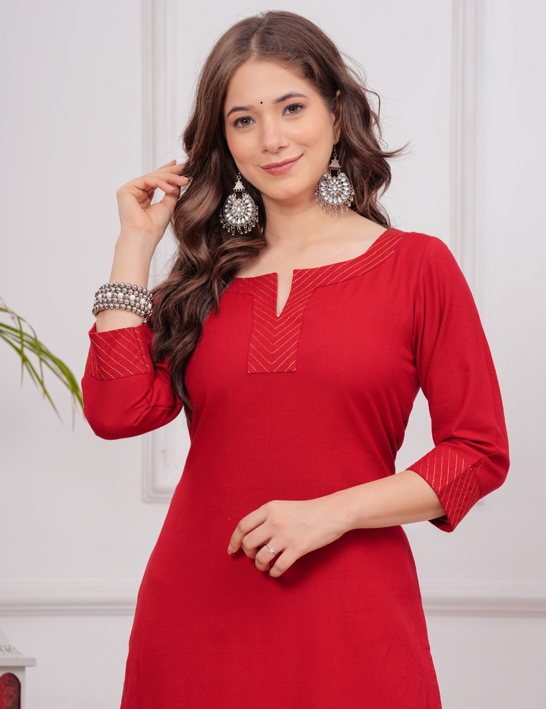 Elegant Red Kurta with Intricate Detailing