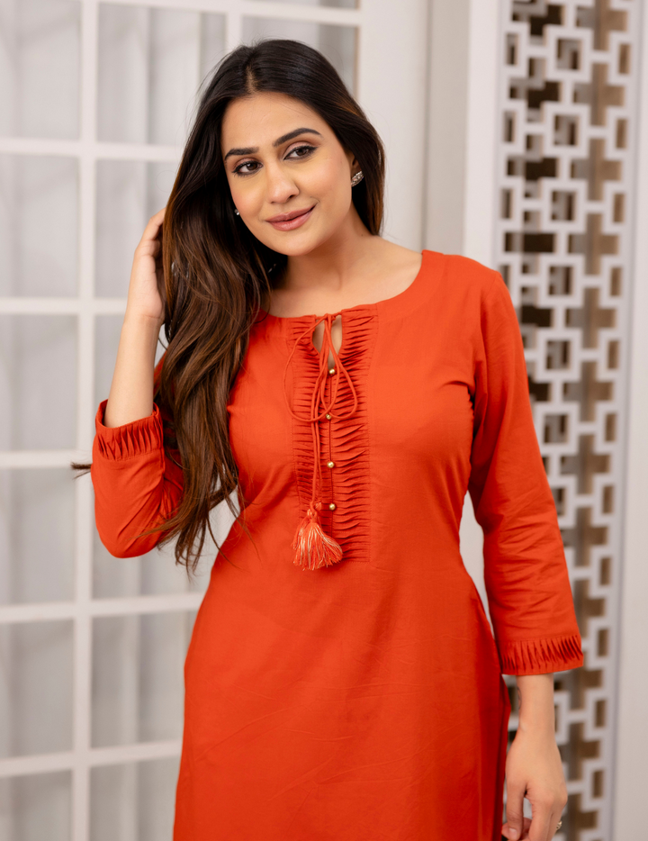 Rust Orange Pure Cotton Kurta