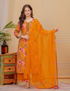 Vibrant Floral Cotton Kurta Sets - Mustard Yellow
