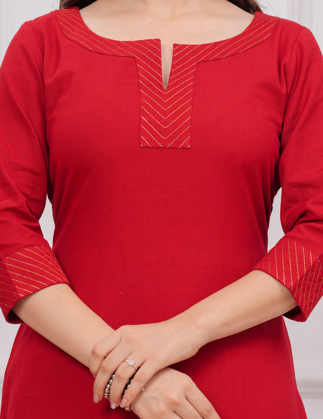 Elegant Red Kurta with Intricate Detailing