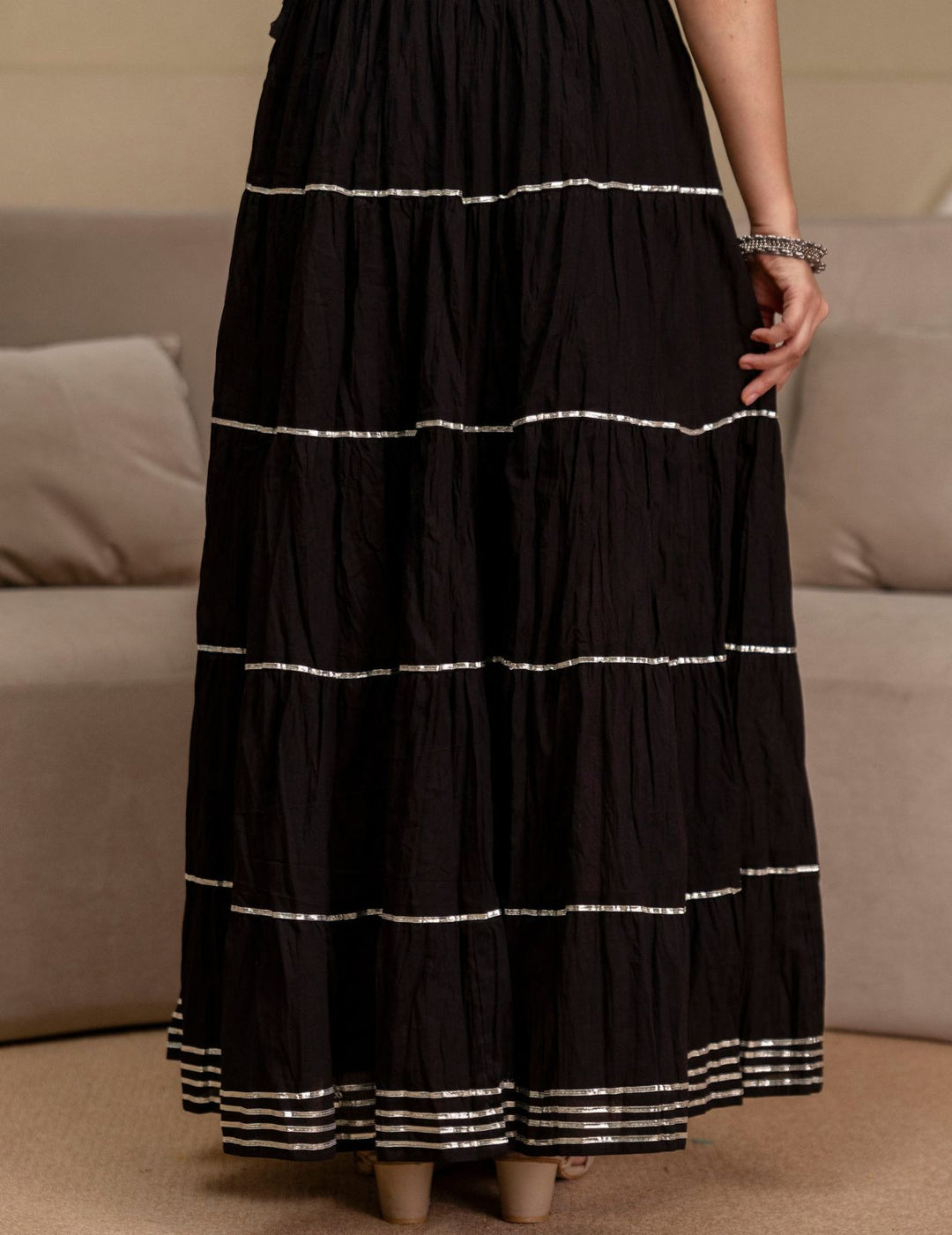 Black Mul Cotton Tiered Skirt