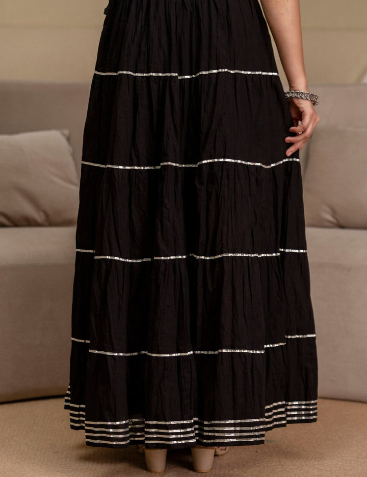 Black Mul Cotton Tiered Skirt