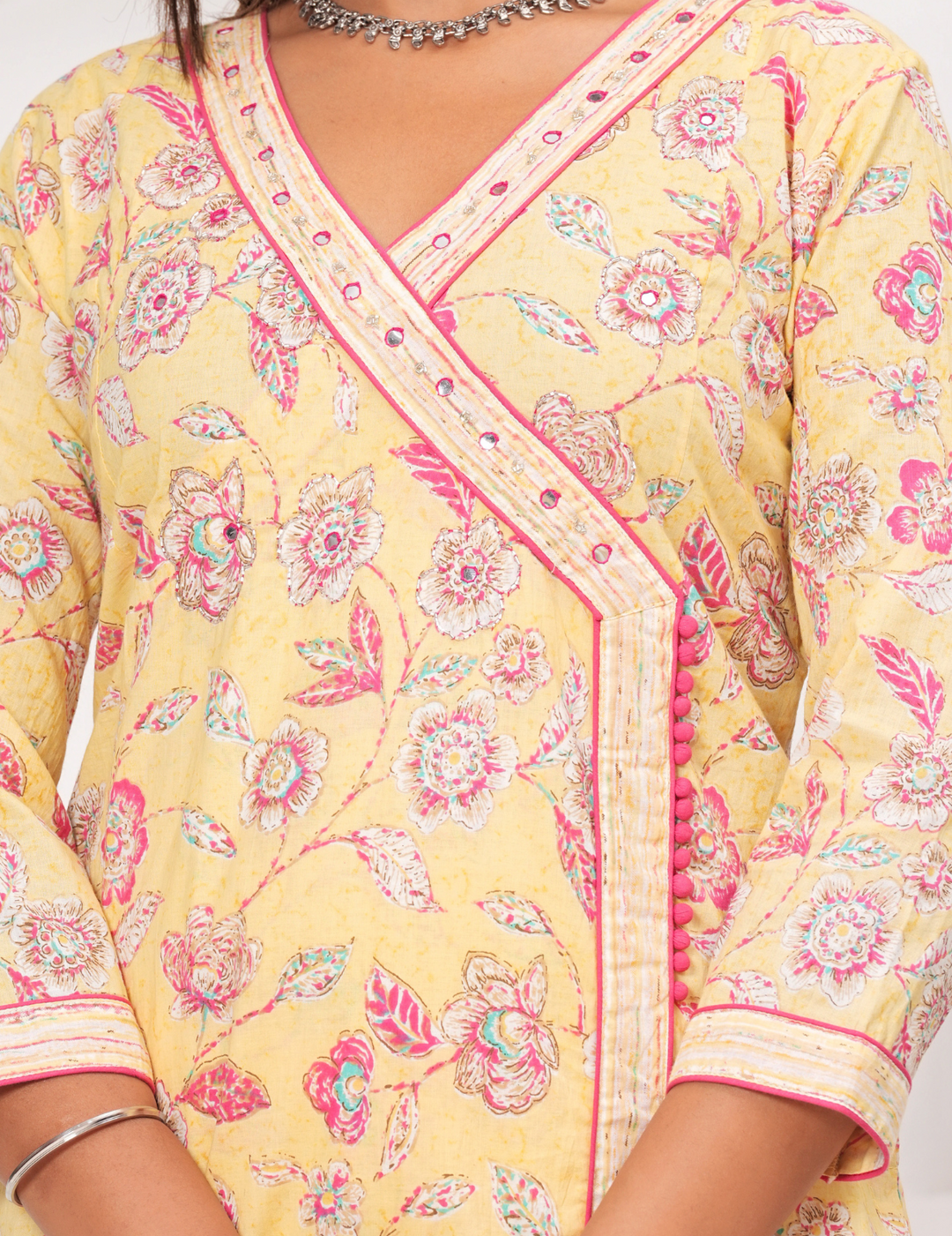 Elegant Floral Yellow Cotton Kurta Set