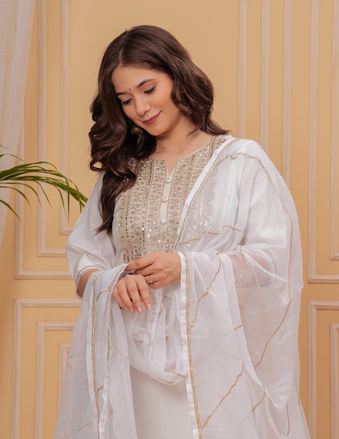 Elegant White Embroidered Kurta Set with Dupatta