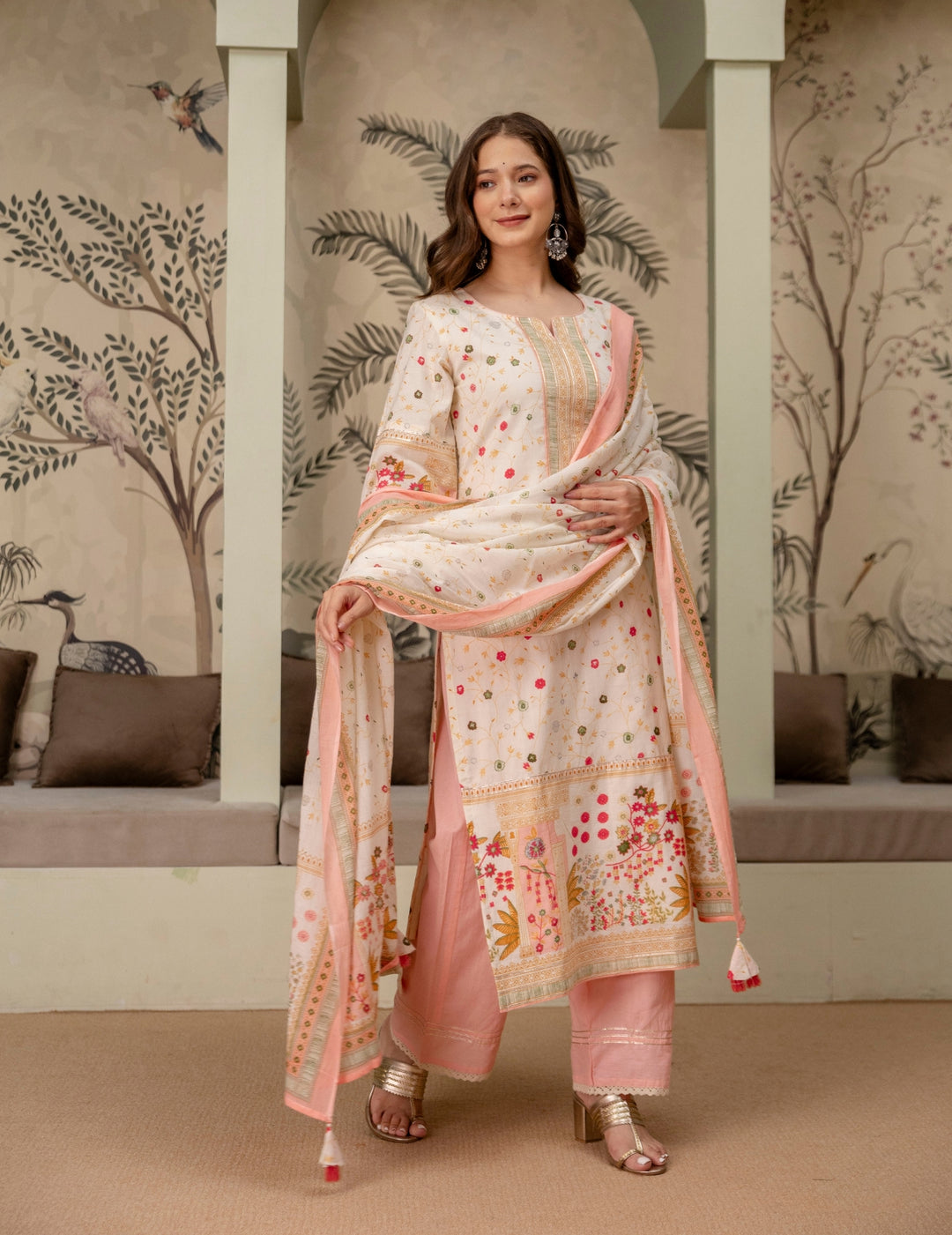 Ivory Floral Cotton Suit Set