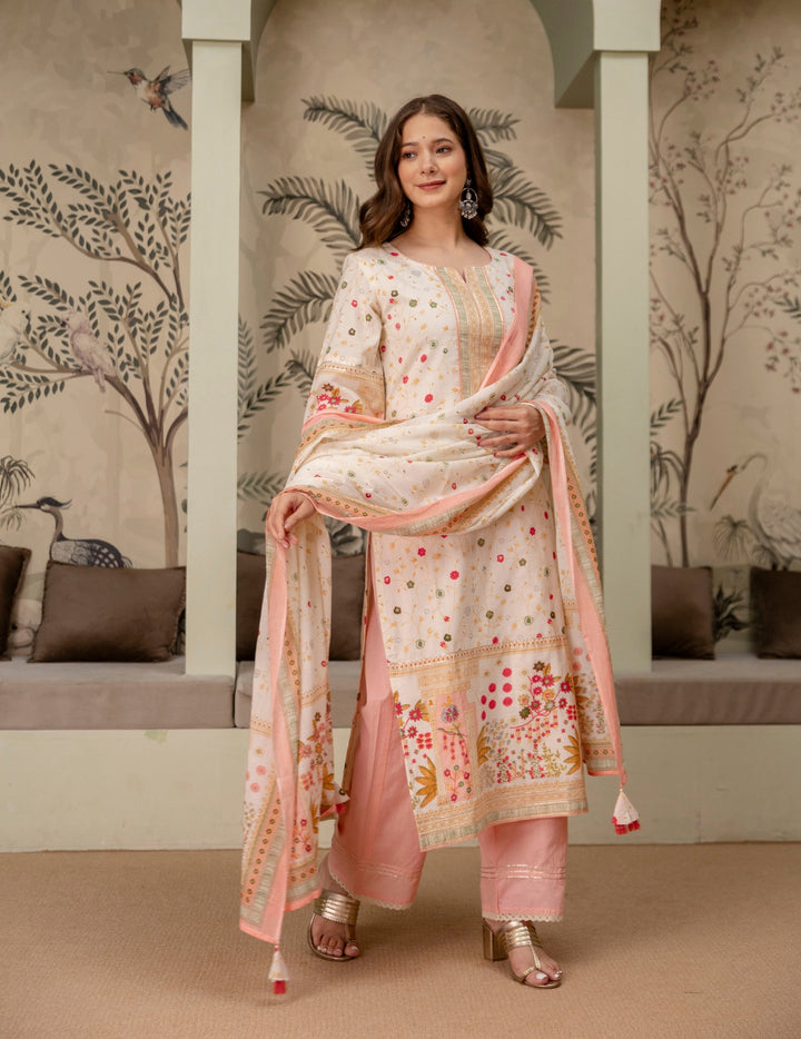 Ivory Floral Cotton Suit Set
