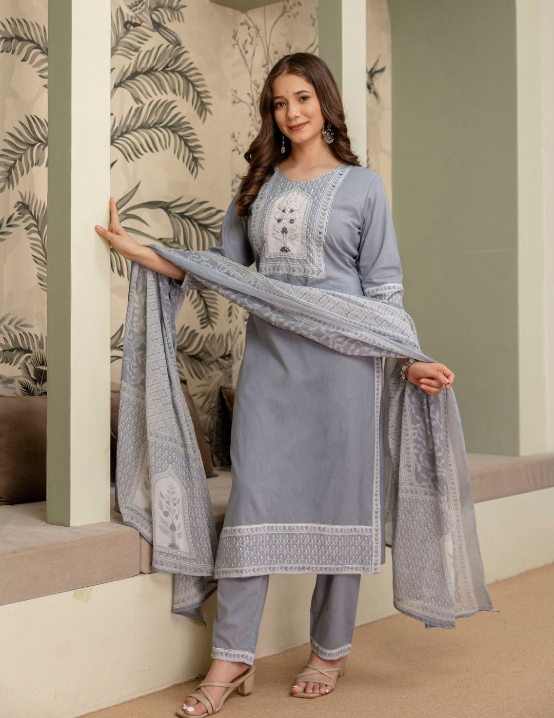Slate Grey Pure Cotton Suit Set