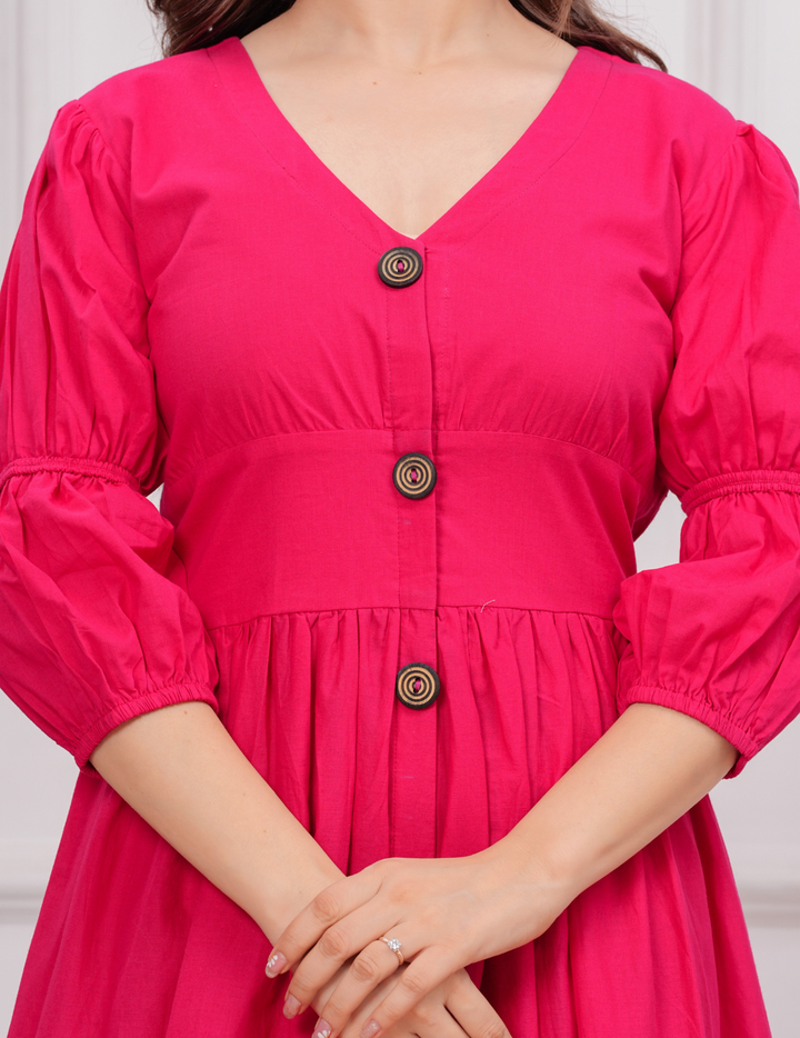 Elegant Hot Pink Maxi Dress with Button-Front Design