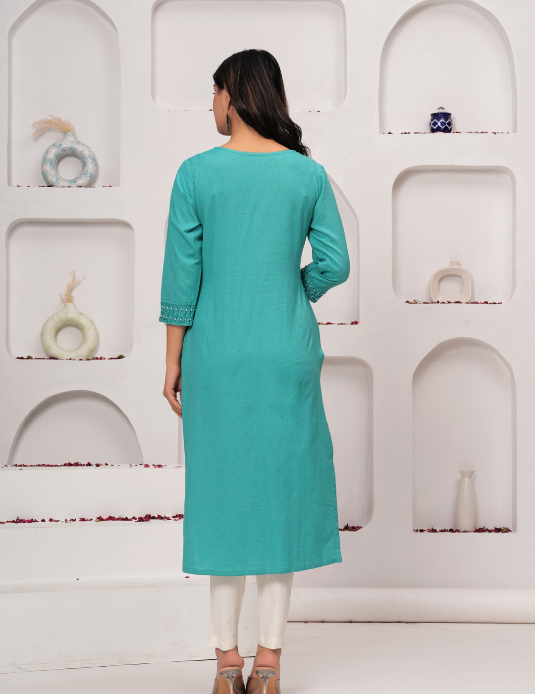 Turquoise Pearl-Embellished Kurta