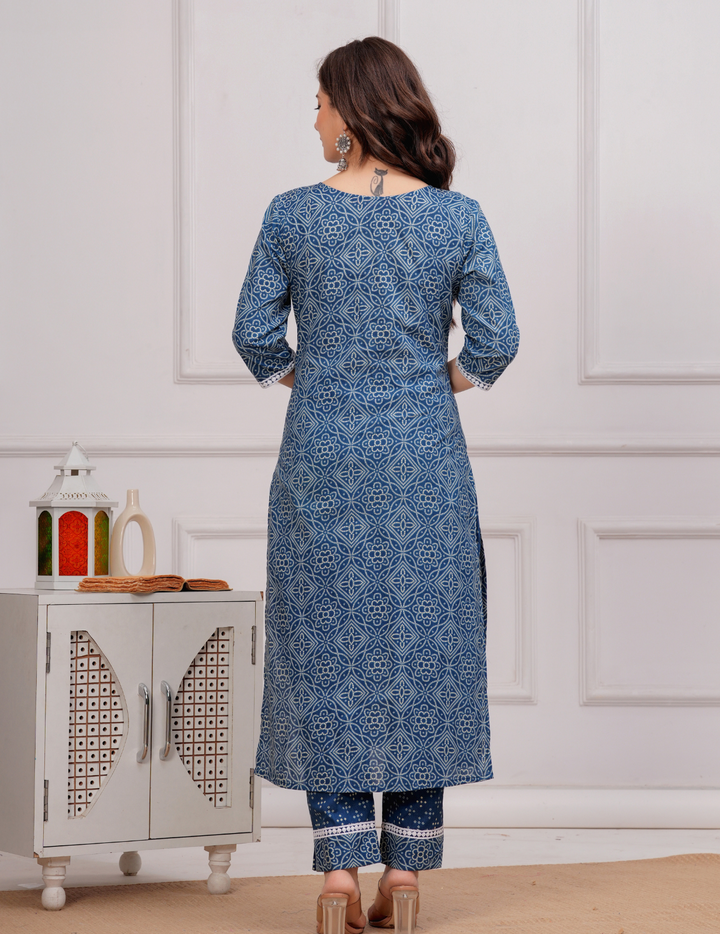 Elegant Blue Cotton Kurta Set