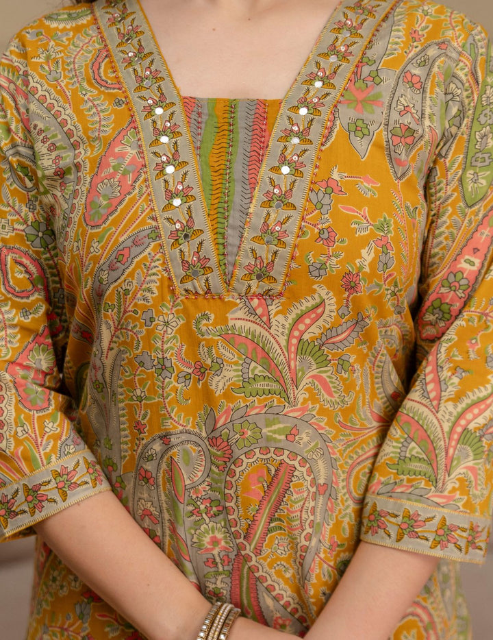 Mustard Yellow Paisley Cotton Suit Set
