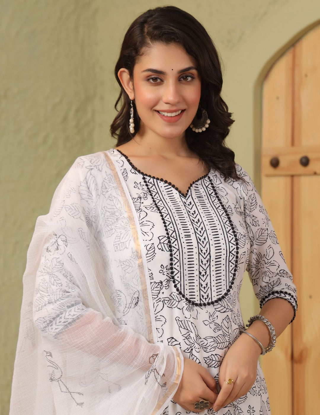 Black White Block Print Cotton Suit Set