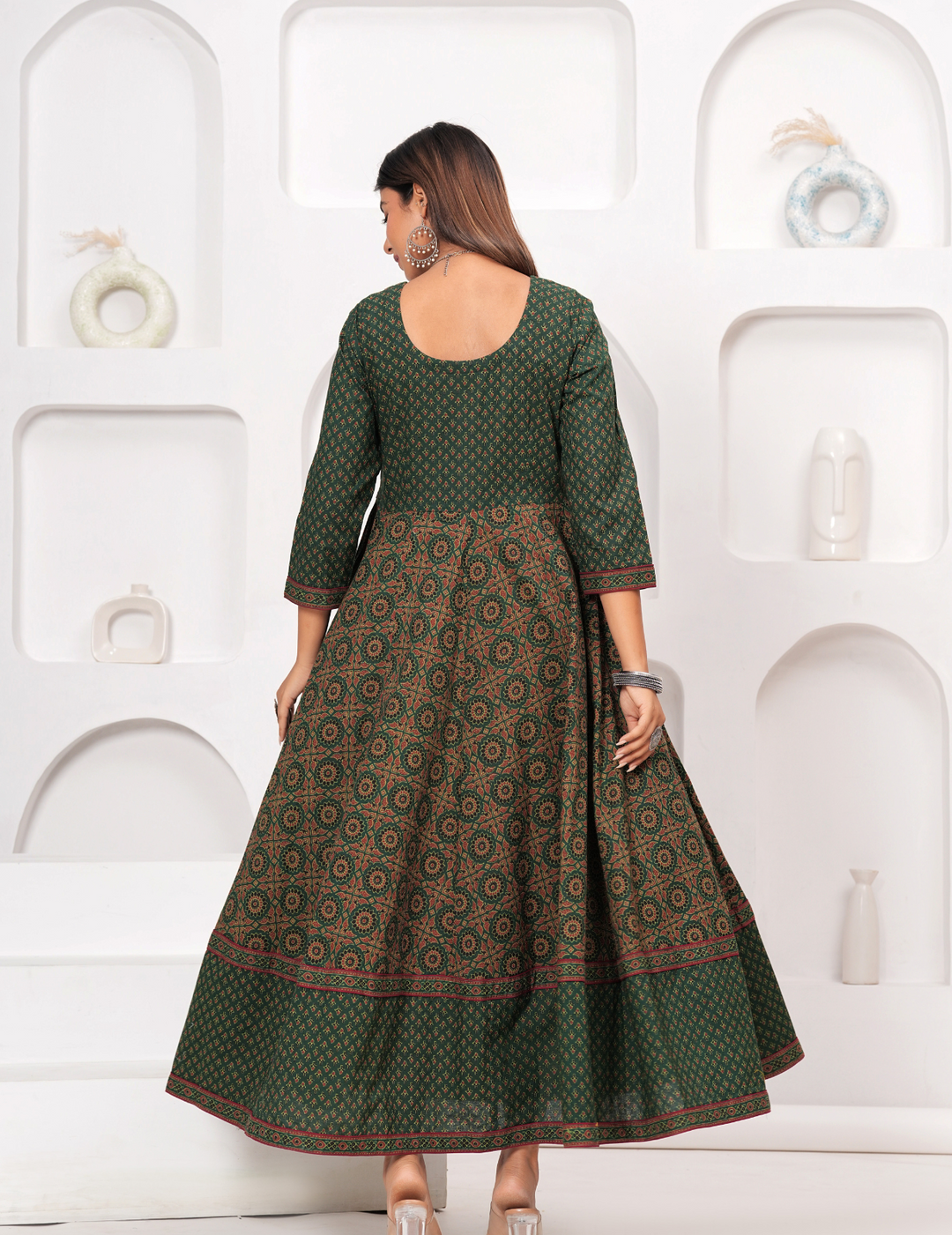 Elegant Green Printed Anarkali Set