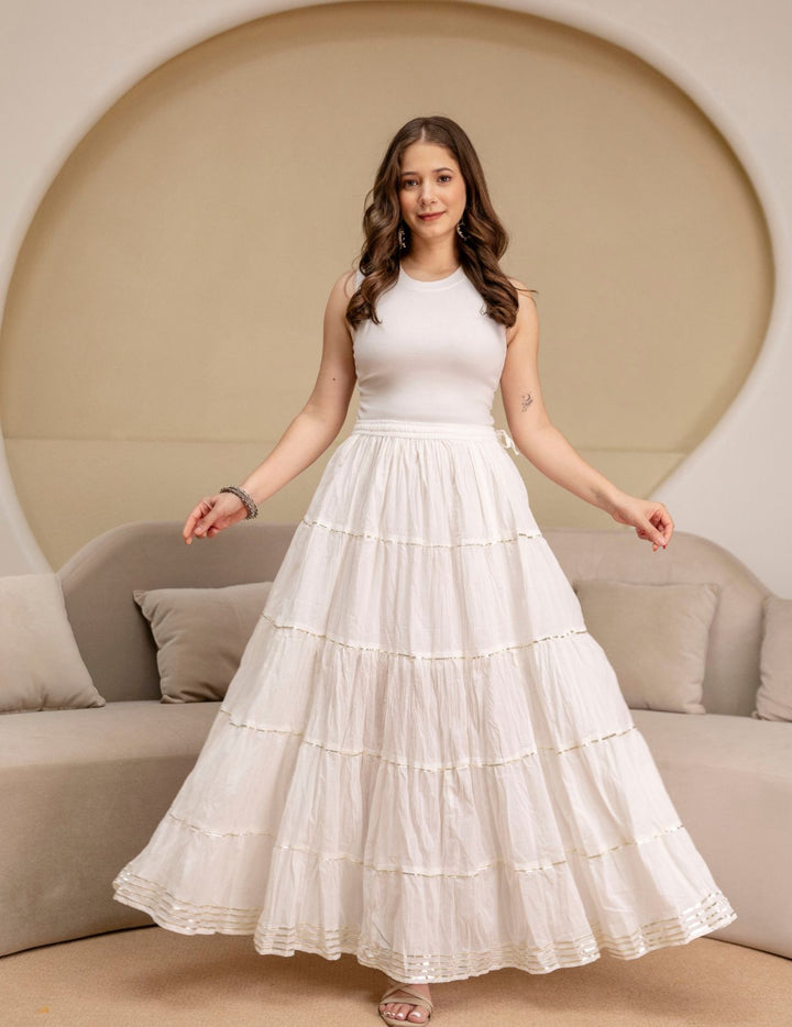 White Mul Cotton Tiered Skirt