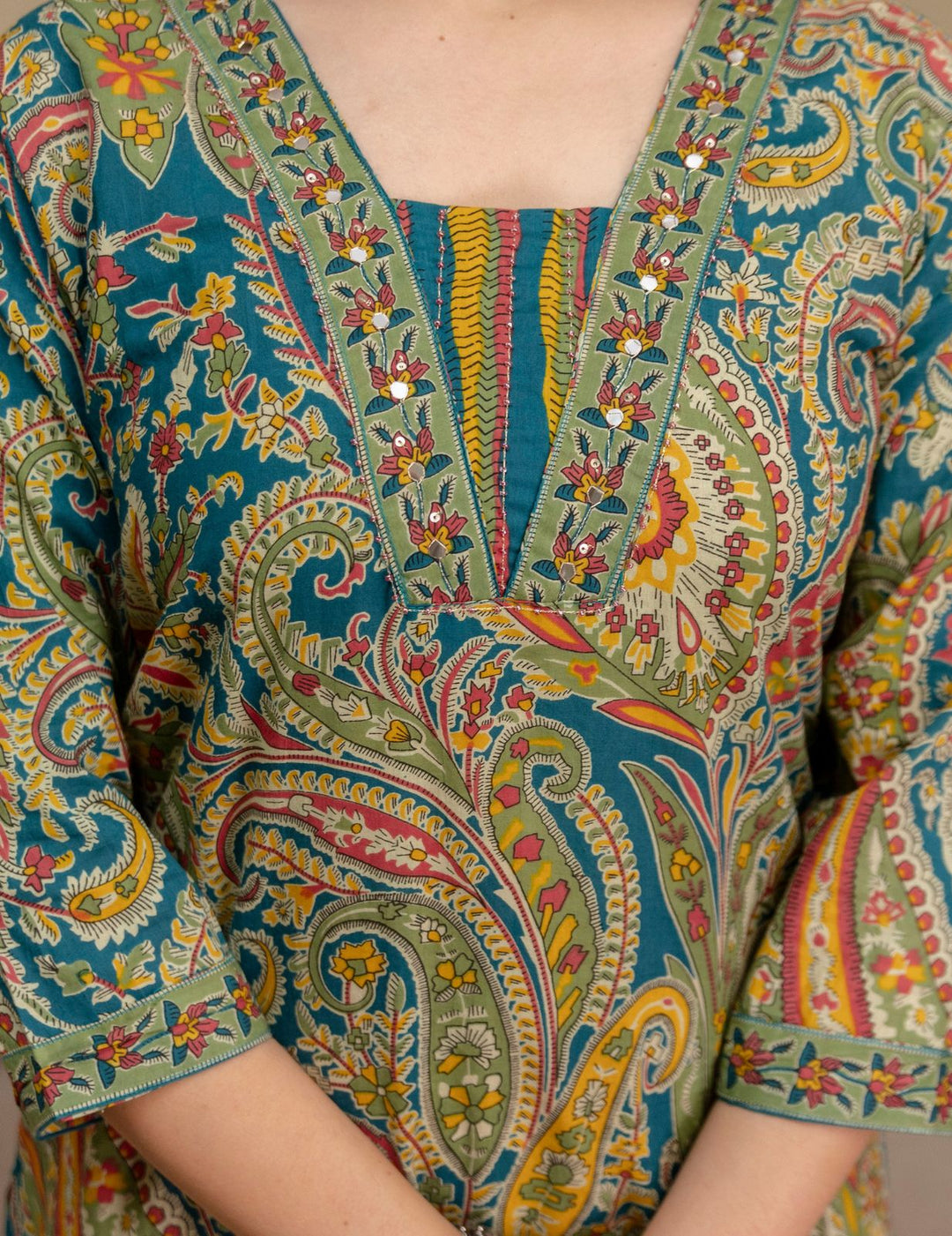 Teal Blue Paisley Cotton Suit Set