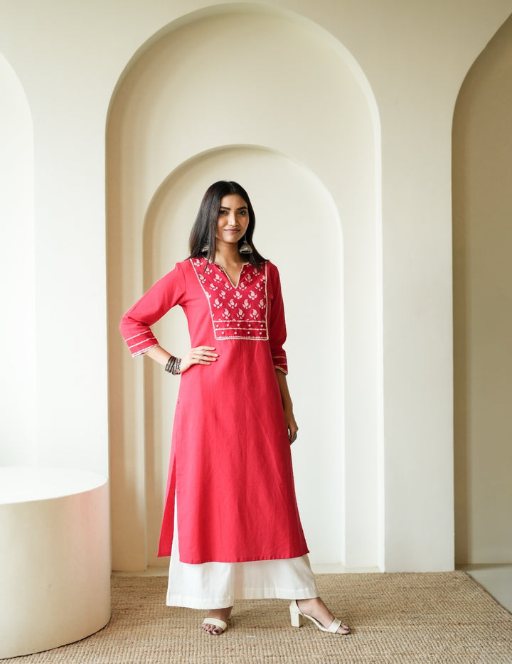 Red Cotton Flex Kurta