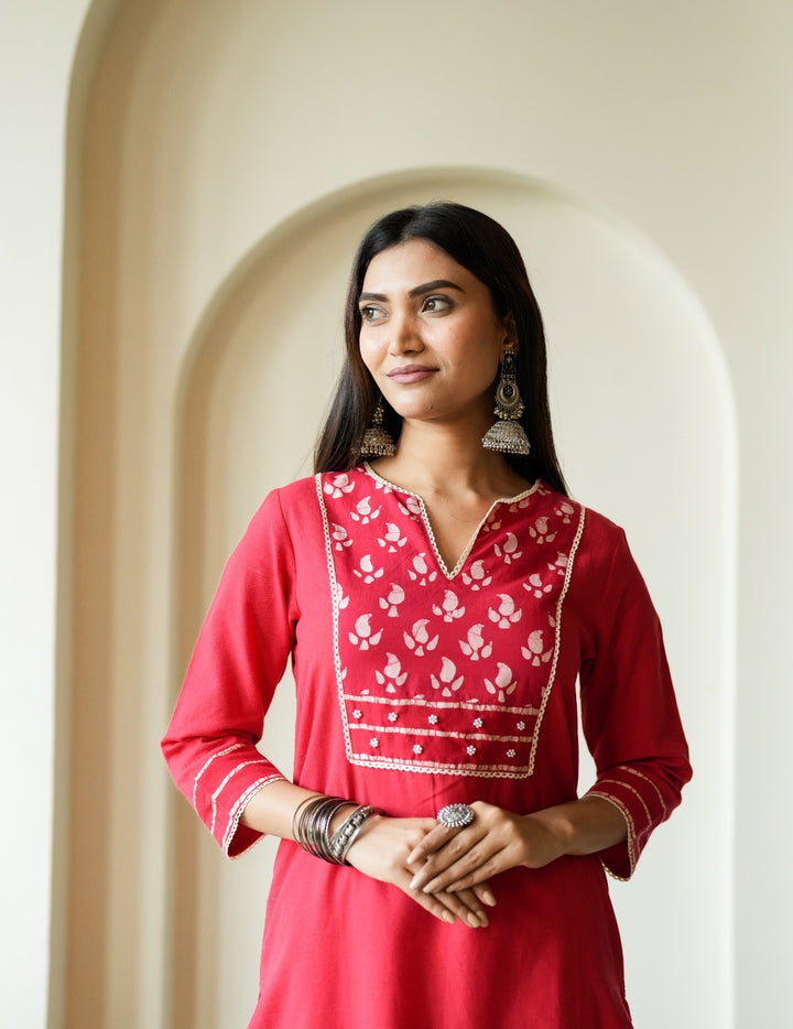 Red Cotton Flex Kurta