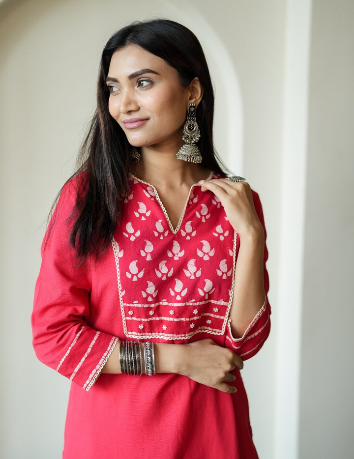 Red Cotton Flex Kurta