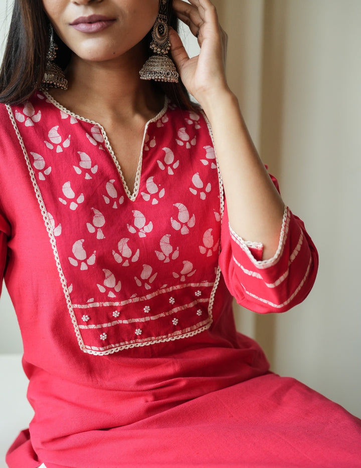 Red Cotton Flex Kurta