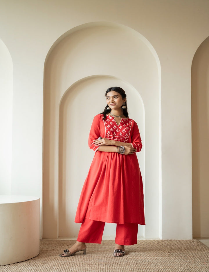 Ruhani Red A-Line Kurta Set