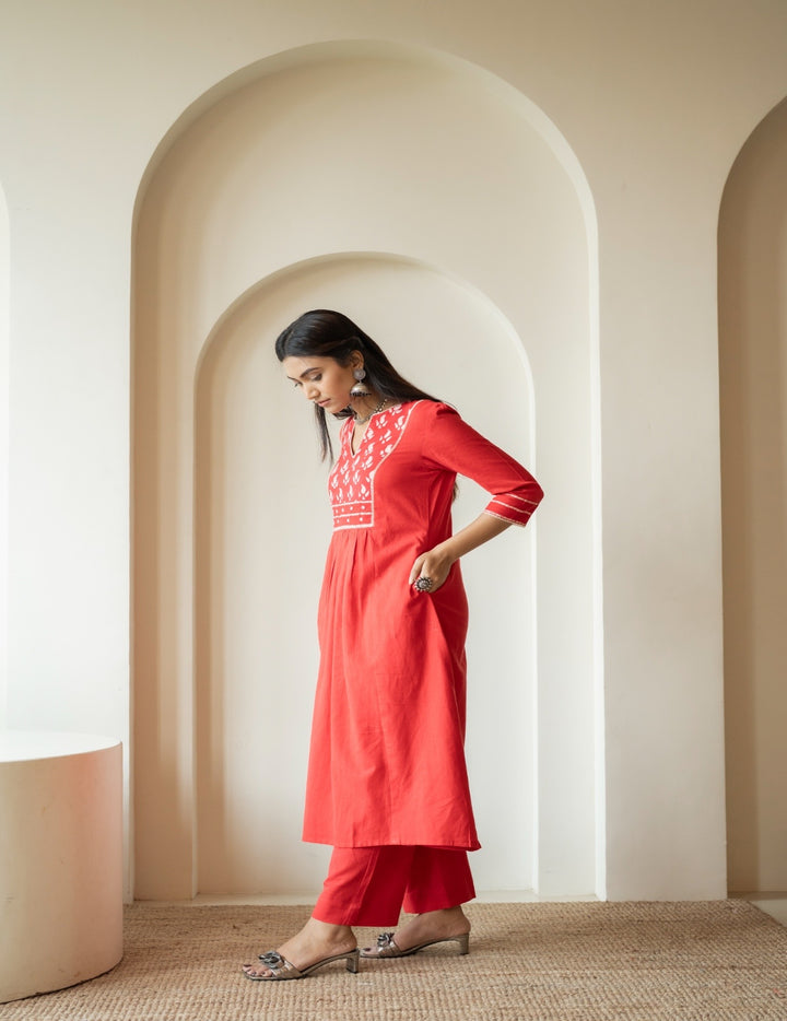 Ruhani Red A-Line Kurta Set