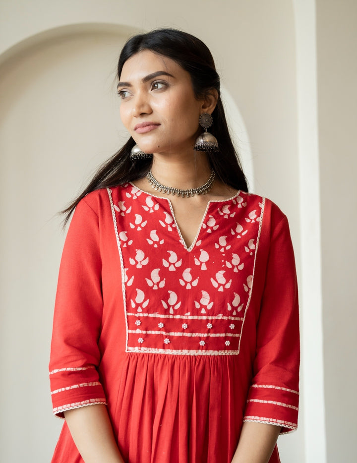 Ruhani Red A-Line Kurta Set