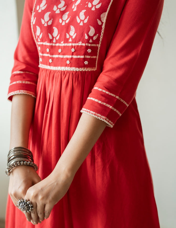 Ruhani Red A-Line Kurta Set