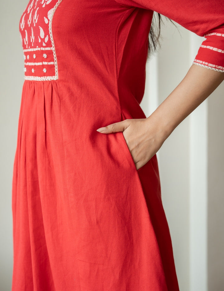 Ruhani Red A-Line Kurta Set