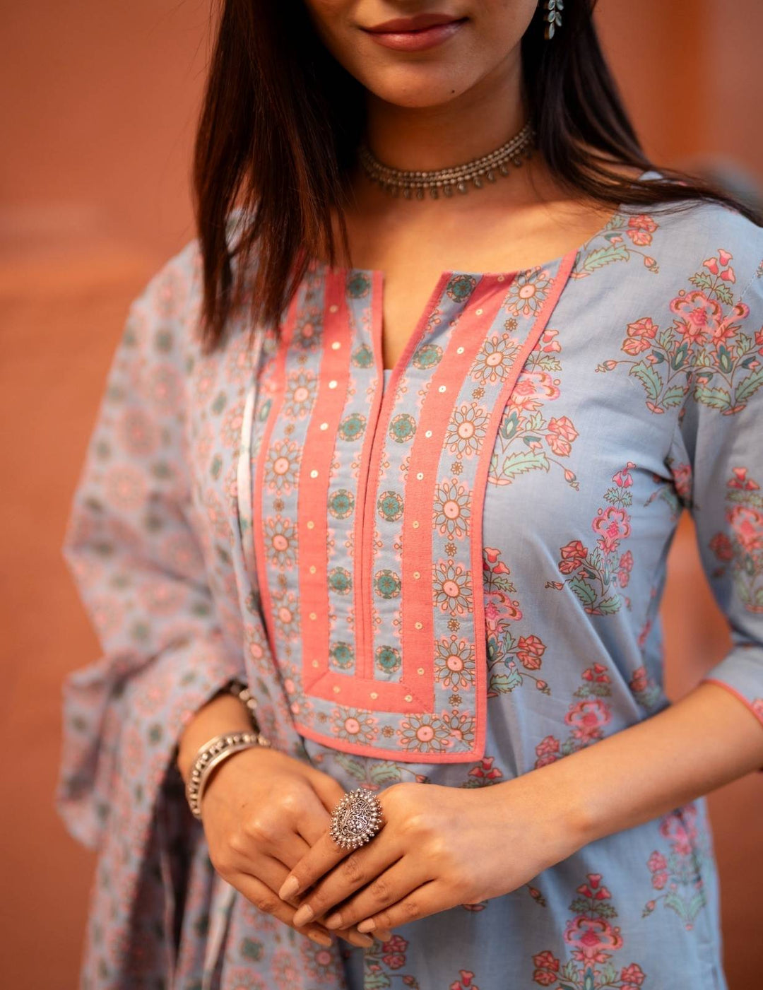 Aarohi Blue Blossom Cotton Kurta Set