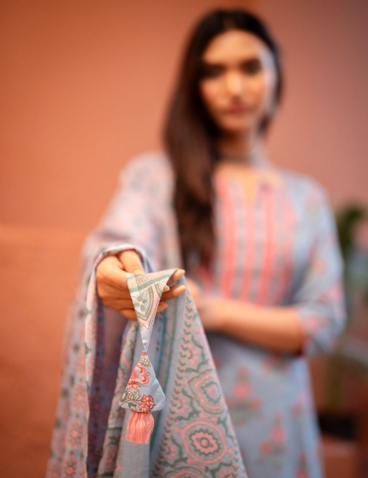 Aarohi Blue Blossom Cotton Kurta Set