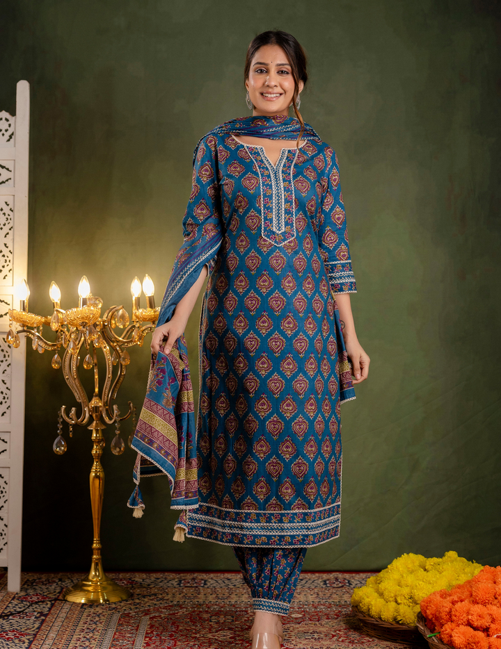 Indigo Floral Kurta Set