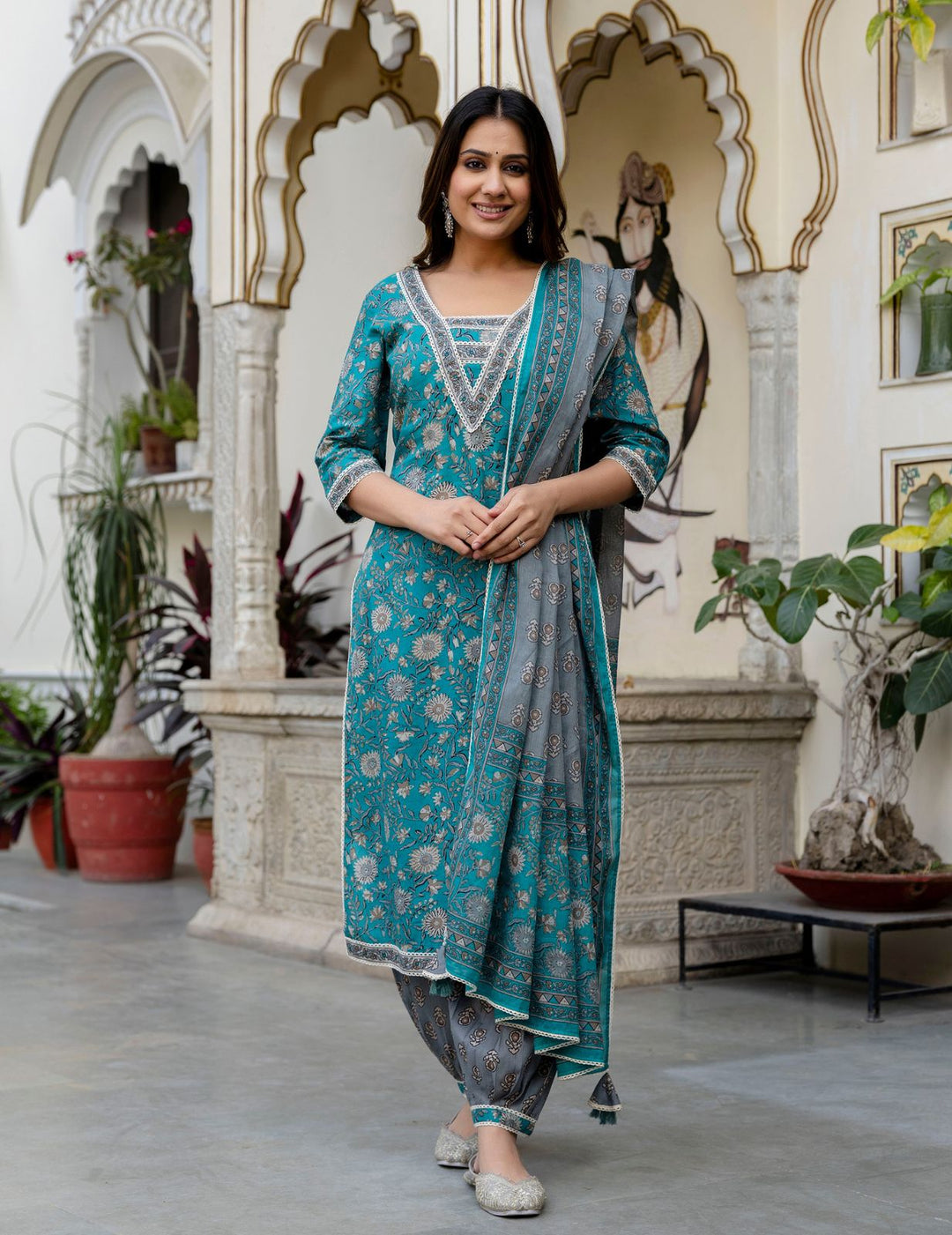 Grace in Teal - Cotton Kurta Set with Charisma