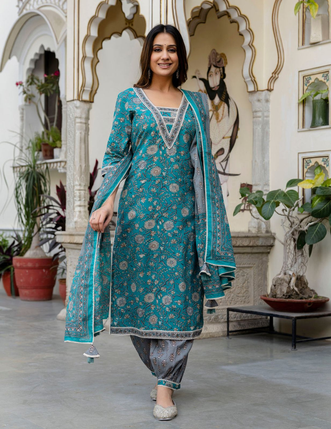 Grace in Teal - Cotton Kurta Set with Charisma