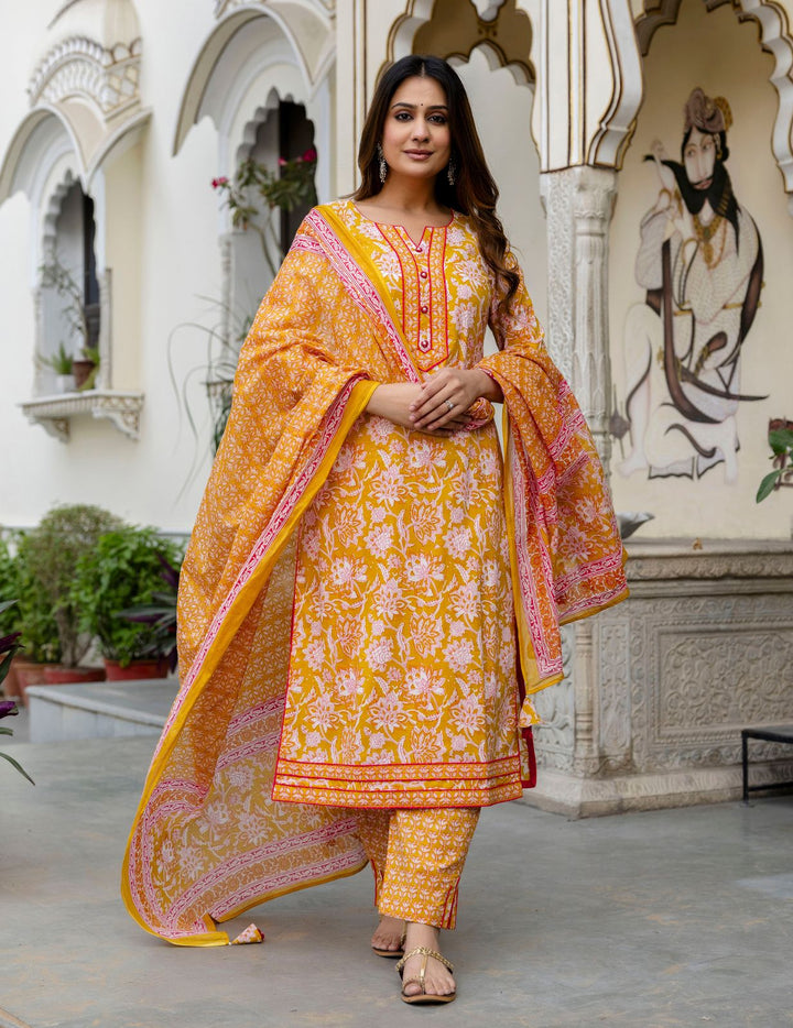 Radiance in Bloom - Yellow Cotton Kurta Set