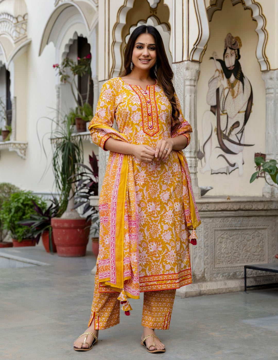 Radiance in Bloom - Yellow Cotton Kurta Set