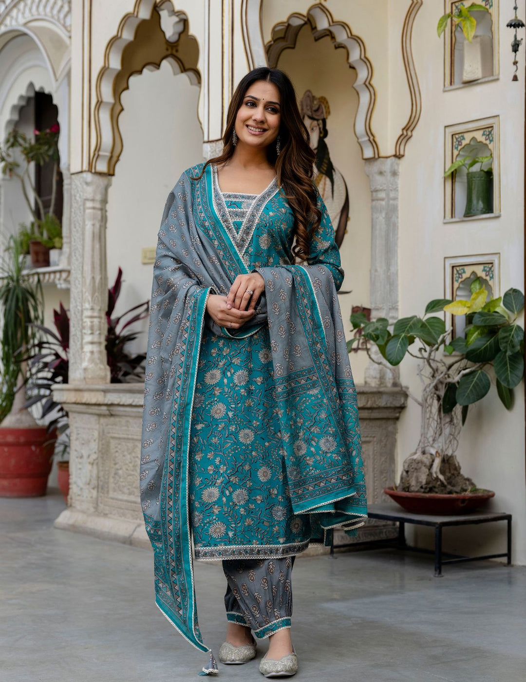 Grace in Teal - Cotton Kurta Set with Charisma