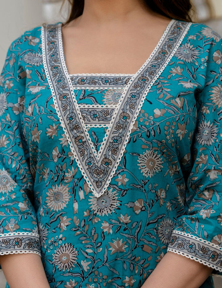 Grace in Teal - Cotton Kurta Set with Charisma