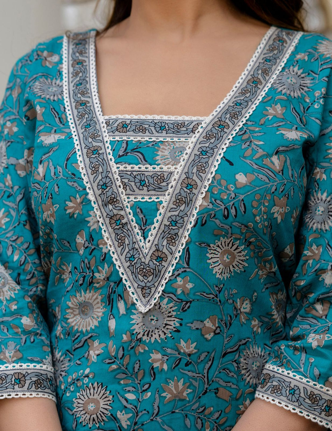 Grace in Teal - Cotton Kurta Set with Charisma