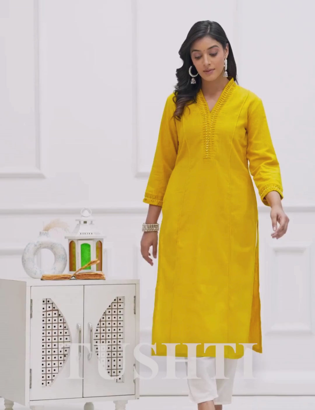 Golden Mustard Embroidered Kurta