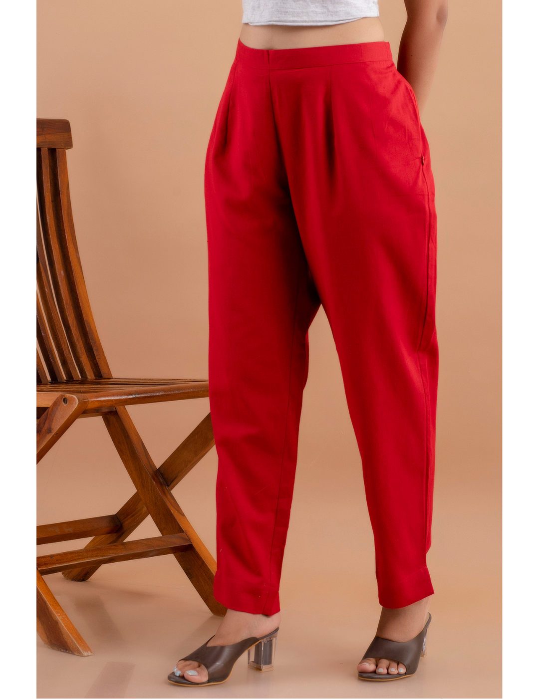 Cotton Flax Pants - Crimson Red