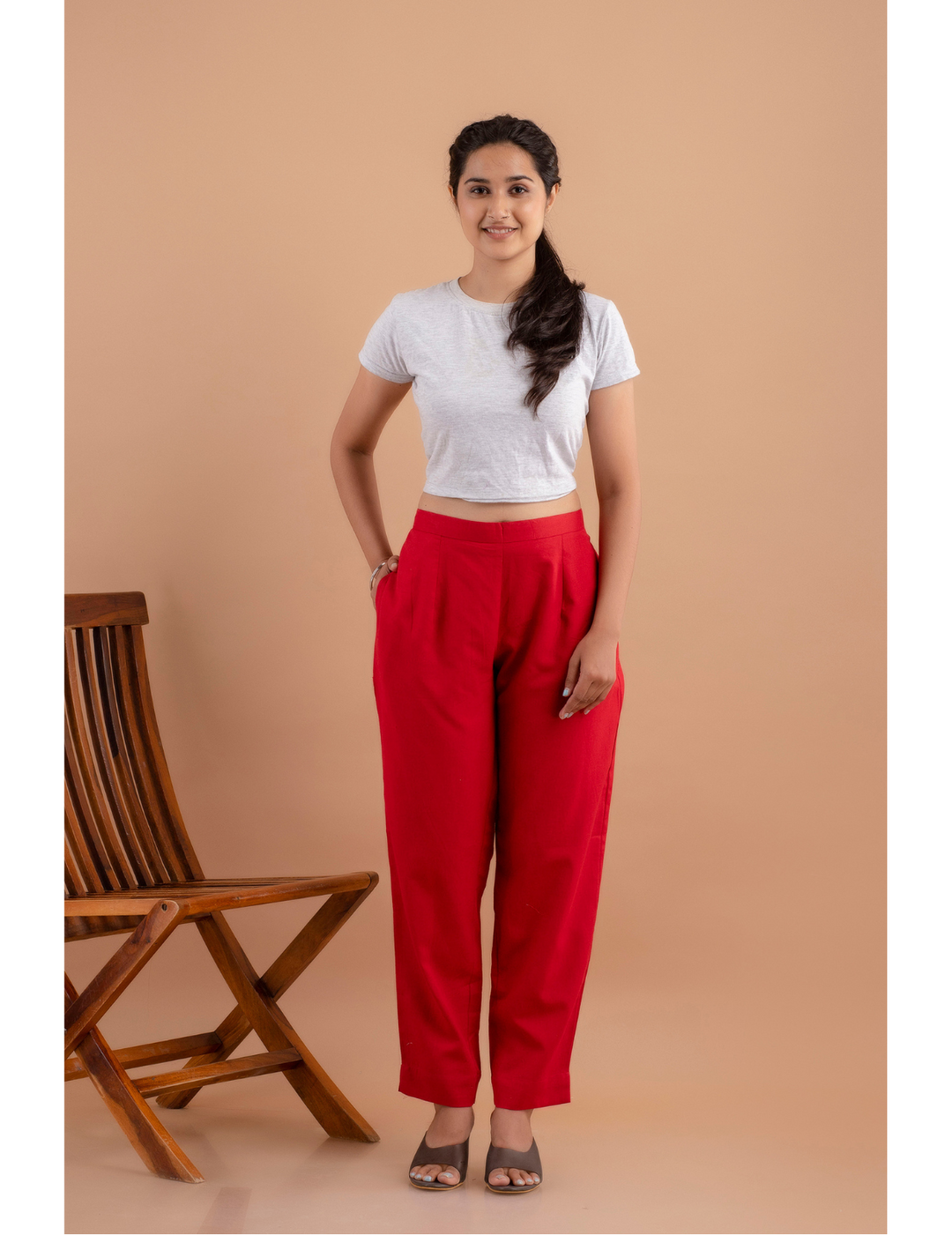 Cotton Flax Pants - Crimson Red