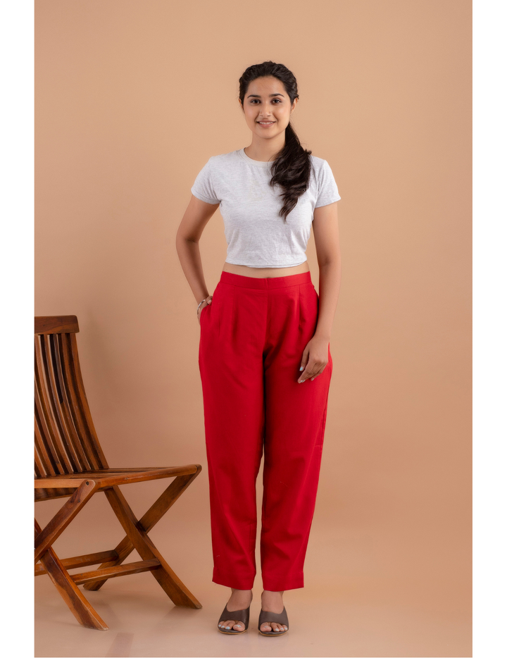 Cotton Flax Pants - Crimson Red