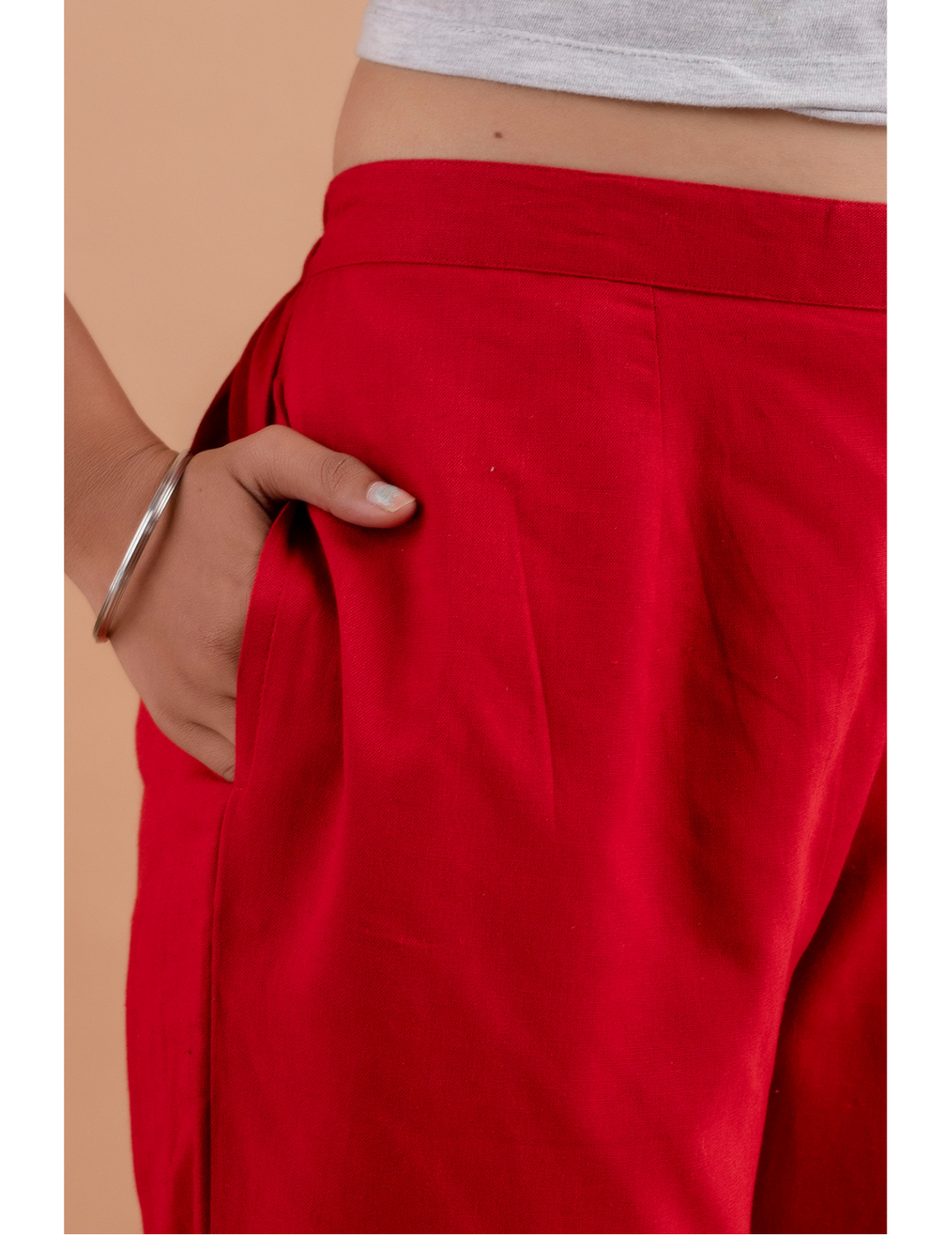 Cotton Flax Pants - Crimson Red