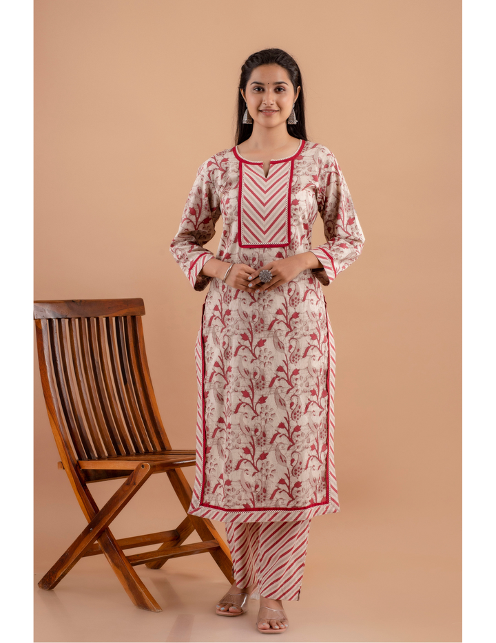 Exquisite Cherry Red Batik Print Kurta Set